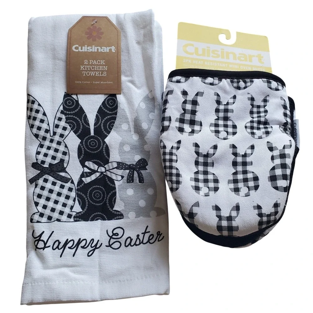 Cuisinart Easter Bunny Kitchen Towel 2PK Mini Oven Mitt 2PK Black Buffalo Plaid‎
